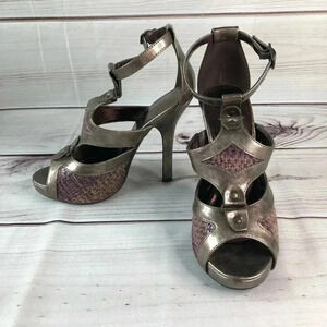 Delicious Brass Metallic Heels Opn Toe Ankle Strap
